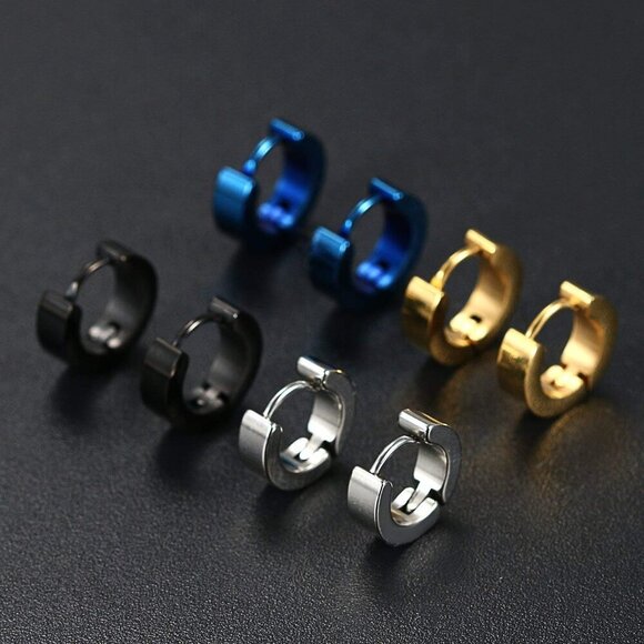 Premium Stainless Steel Hinged Hoop Earrings Set - Unisex 4mm Variety Collection - Picture 4 of 7